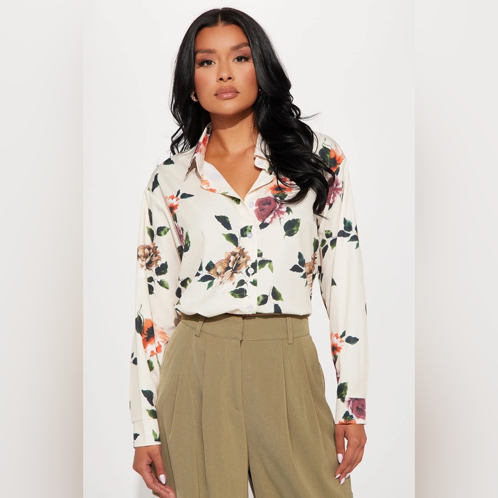 Fashion Nova Floral Print Women's Top - Cream